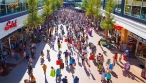 navigating outlet mall crowds
